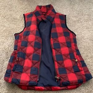 Never worn red and navy plaid vest
